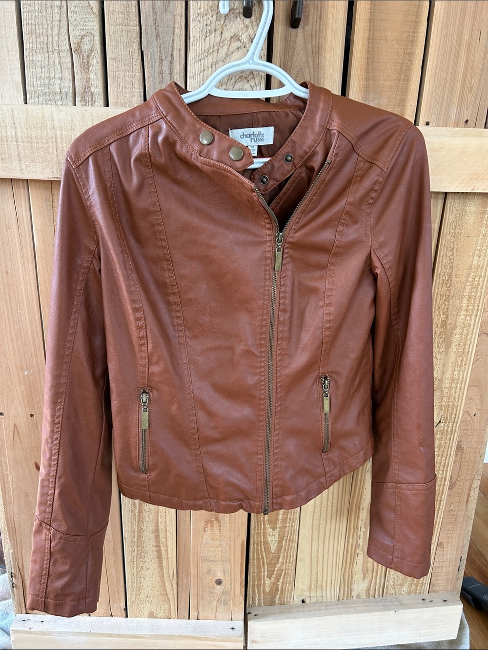 Charlotte Russe Cognac Faux Leather Moto Jacket